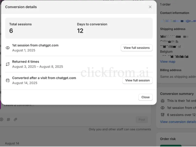 A shopify order from chatGPT | clickfrom.ai