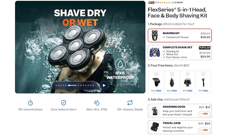 Freebird shaving kit options with complementary grooming products and optional accessories