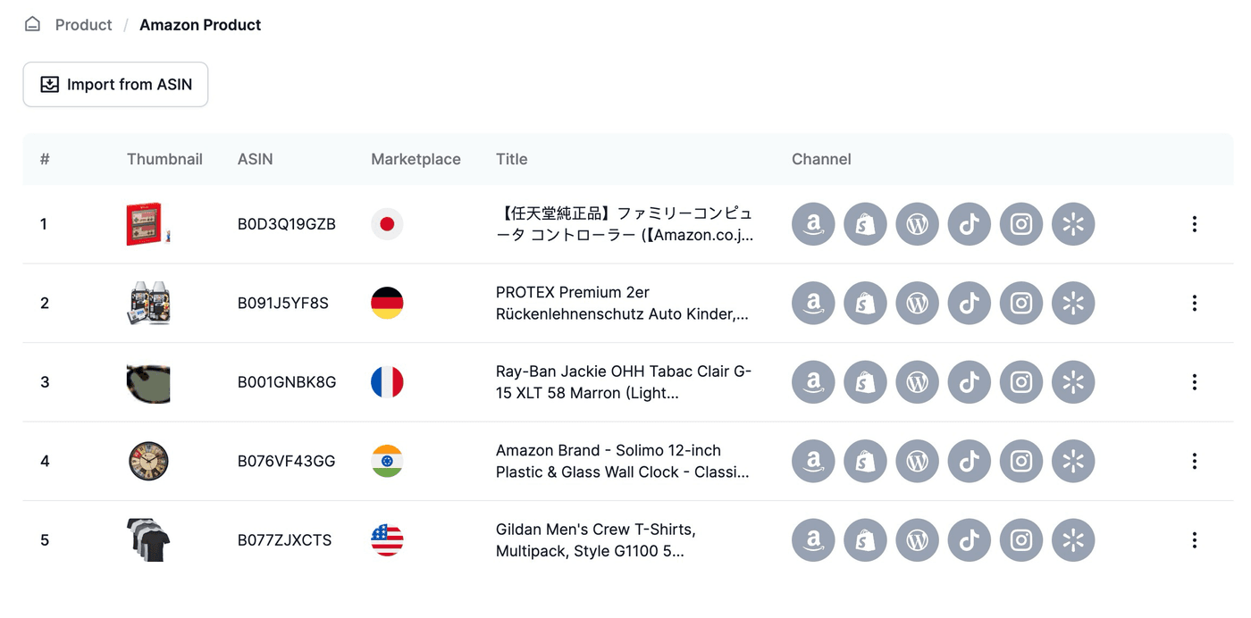 Import products into Kua.ai from Amazon, Shopify and other channels